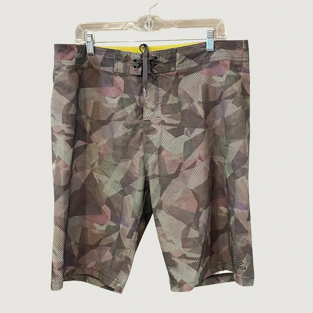 prAna Mens Camo Stripe Board Shorts Size 35 Multi Color UPF 50+ Swim Trunks